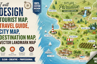 design tourist map, travel guide, city map, destination map, vector landmark map