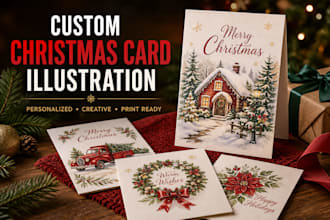 draw a christmas greeting card illustration for holiday and merry christmas