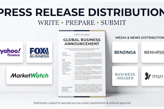 write and distribute a press release for business startup product launch
