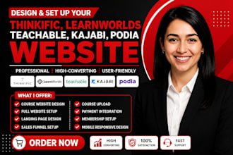 design thinkific, learnworlds teachable, kajabi and podia website