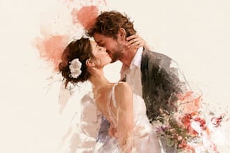draw couple portrait for wedding illustration