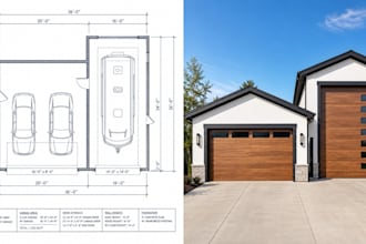 draw detached garage and rv garage plans permit ready blueprints