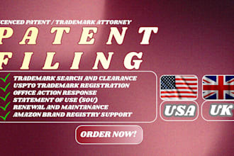search, draft and file patent and trademark registration as a uspto attorney