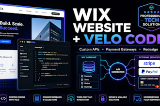 develop wix website, velo code, API and payment integration