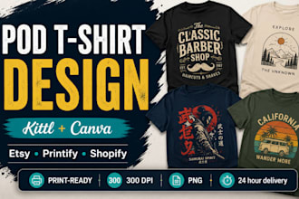 create pod t shirt design for etsy printify and shopify using kittl and canva