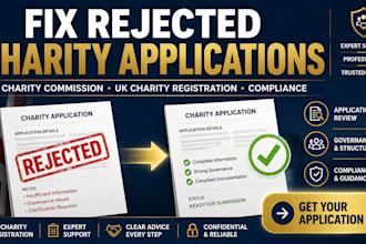 fix rejected charity commission applications and charity registration issues