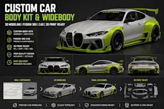 3d car model, automotive body kit, widebody kit in fusion 360, 3d cad printing