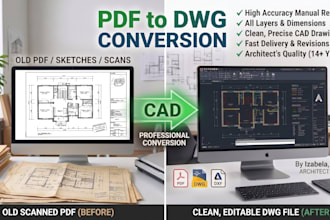 deliver conversions of pdfs, sketches, and images into dwg files