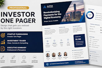 design startup fundraising canva one pager, investment teaser, executive summary