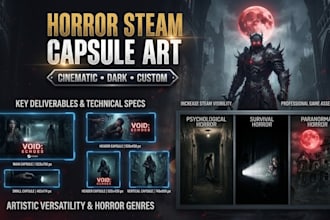 design horror steam game capsule art and graphics for sci fi thriller indie game