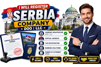 register serbia company doo llc, virtual address, tax, banking and poa service