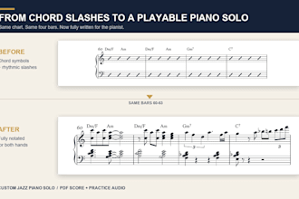 write a custom jazz piano solo with sheet music for your level