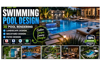 do swimming pool design, 3d pool rendering, landscape, backyard and patio design