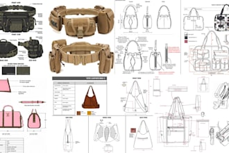 design fashion handbag, bag, backpack, duffle bag, purses, and make a tech pack
