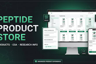 build peptide website with product catalog, coa section and research information
