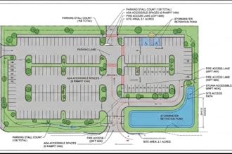 design code compliant parking lot layouts and site plan
