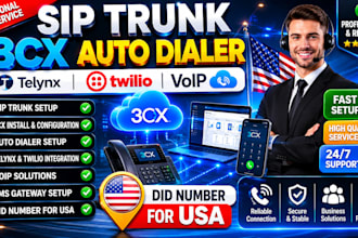 setup USA sip trunk configuration, auto dialer, 3cx, volp, did number, twilio