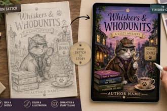 design a cat or dog detective cozy mystery book cover