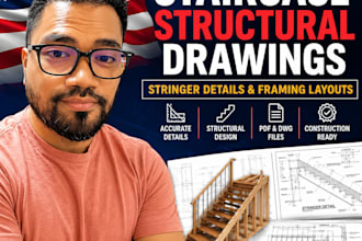 design staircase structural drawings, stringer details and framing layouts
