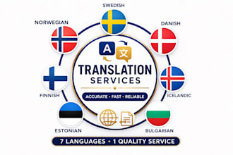 swedish, norwegian, danish, finnish, icelandic, estonian, bulgarian translation