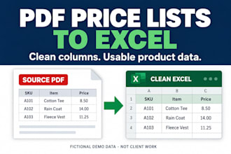 convert PDF price lists and product catalogs to excel