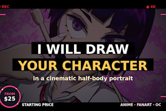 draw your character in a cinematic half body portrait
