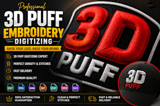 do 3d puff embroidery digitizing in few hours