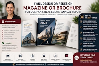 design or redesign magazine or brochure for company, real estate, annual report