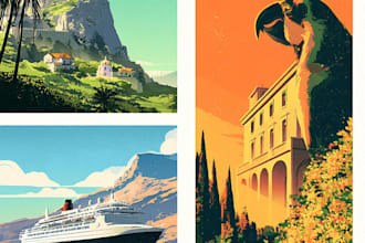 create a travel poster illustration in a retro vintage style