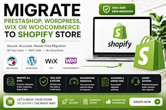migrate prestashop wordpress wix or woocommerce to shopify store