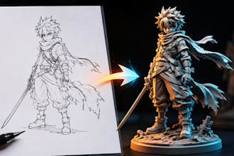 2d to 3d printing stl file image to stl 3d character 3d figurine sketch 3d