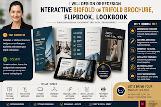 design or redesign interactive biofold or trifold brochure, flipbook, lookbook