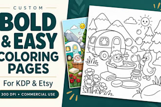 custom bold and easy coloring pages for KDP
