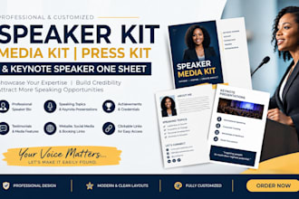 design a speaker media kit, speaker press kit and keynote speaker one sheet
