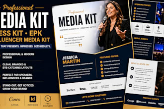 design speaker media kit, one sheet, influencer media kit, press kit