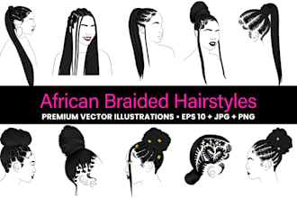 create professional african braided hairstyle vector illustrations