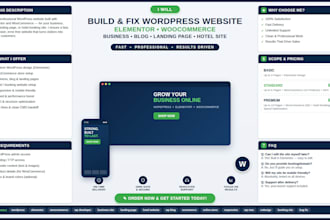 create wordpress csm woocommerce elementor business blog landing page hotel site