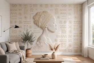 draw luxury afro fusion mural, afro chic bedroom wall art