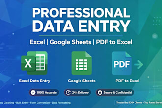 do data entry, excel data entry, google sheets, and pdf to excel
