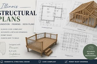 design illinois structural plans, foundation plan, framing and deck plans