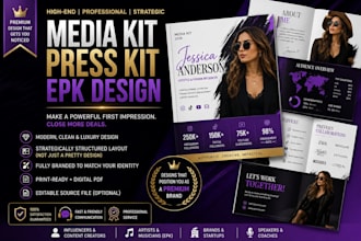 design a professional media kit, press kit, epk one sheet for brand, influencer