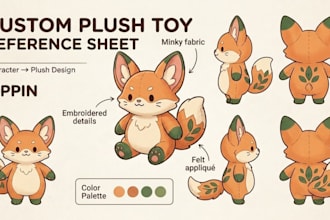 design a custom plush toy reference sheet
