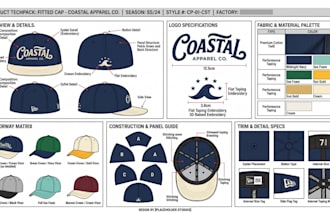 fashion design cap tech pack panel dad snapback bucket hat tech pack cap design