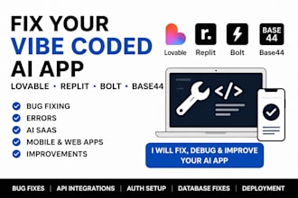 fix your vibe coded lovable replit bolt base44 bug fixing ai saas mobile app dev
