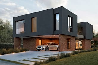 cgi brick house render for marketing, village building design from dwg base file