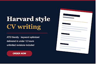write a harvard style cv resume in 12 hours