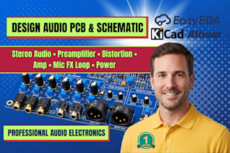 design stereo audio, preamplifier, distortion, amp, mic fx loop  and power pcb
