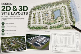 design custom 2d 3d rv park, parking lot, truck, trailer and boat layouts