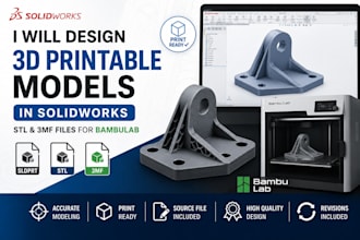 design 3d printable models in solid works, stl and 3mf fof bambulab
