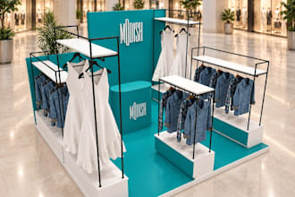 design a 3d mall kiosk and branded retail display